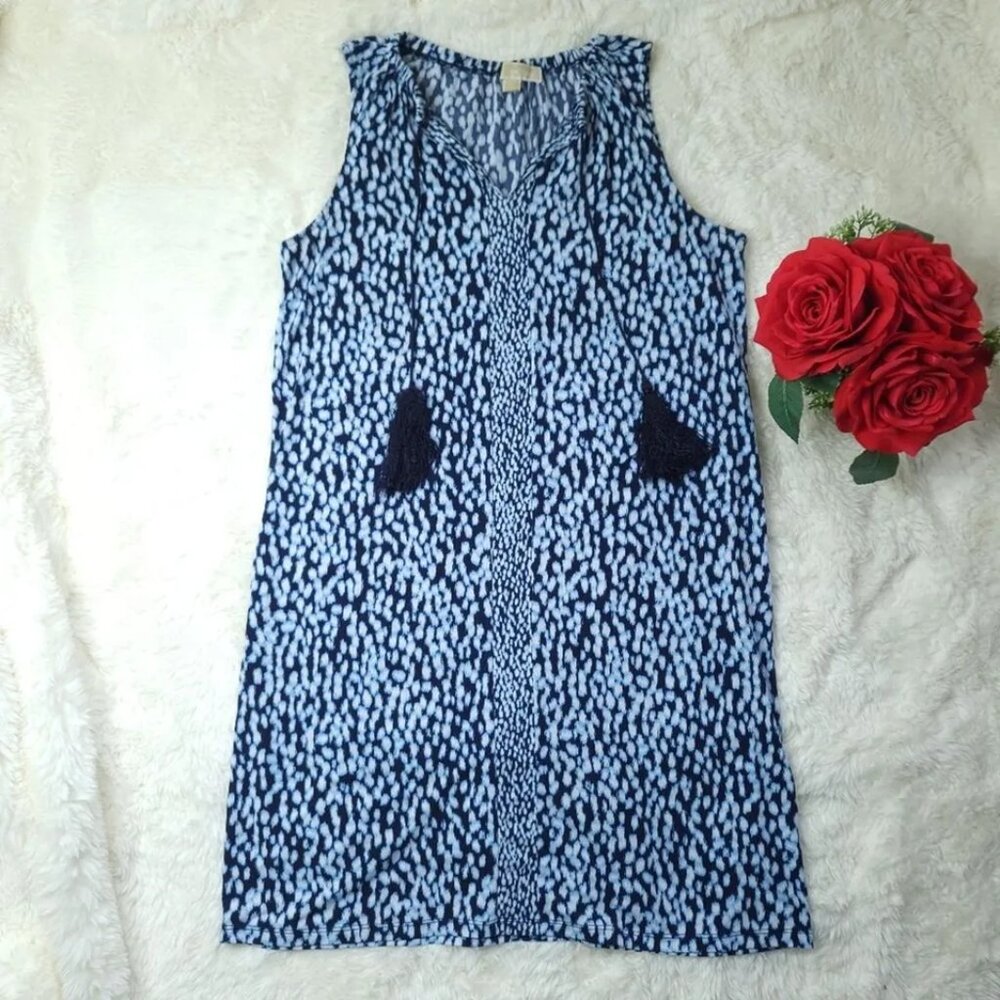 Michael Kors Blue and White Shift Dress with Tassles Size M